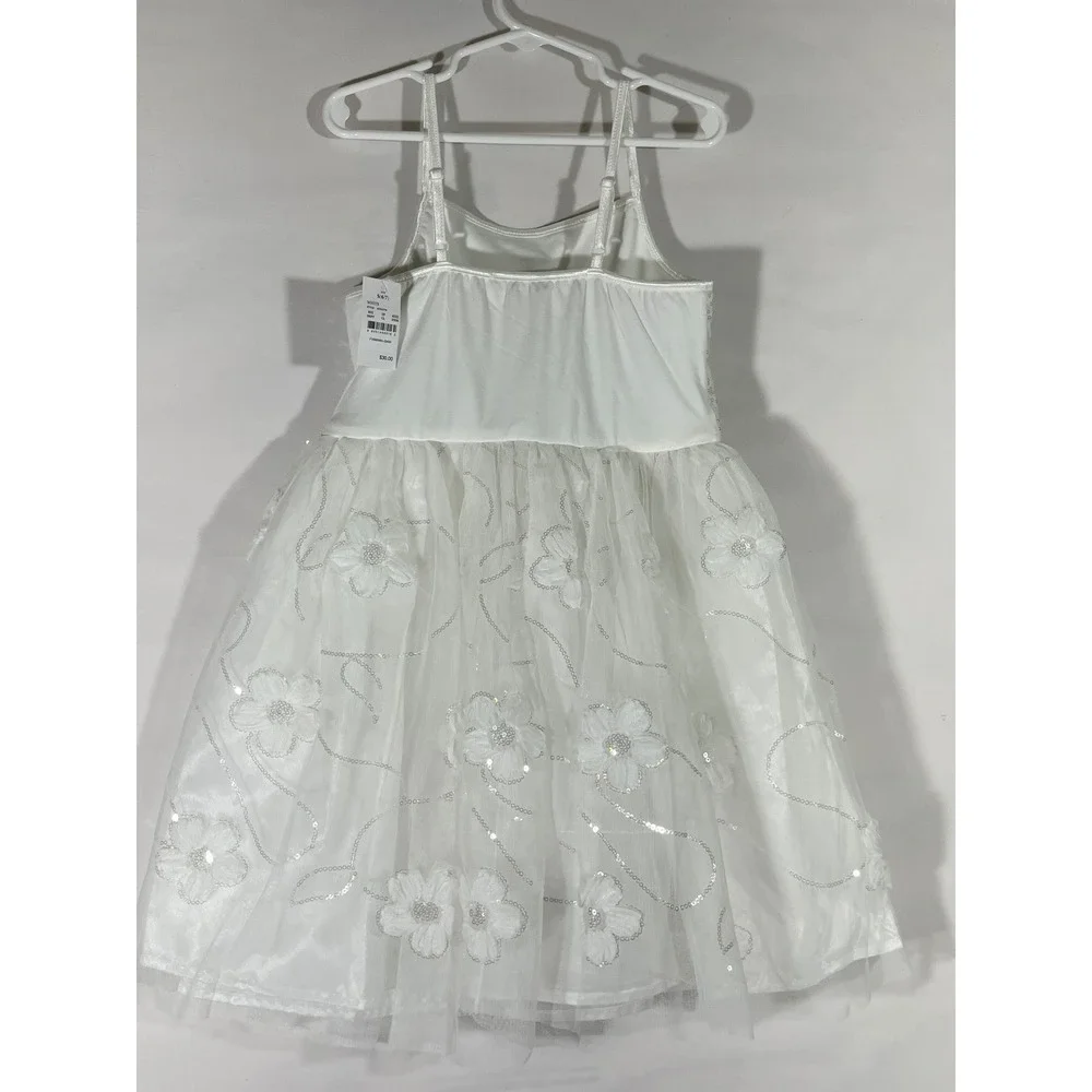 Zenzi Sequin Floral Tulle Party Dress Girls S 6/7 White  Easter Formal Fairycore